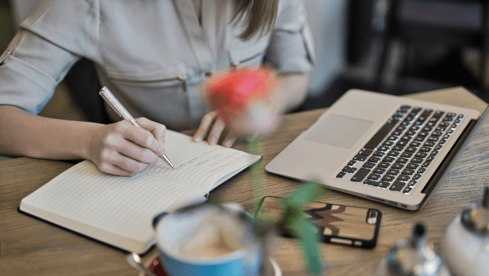 A freelance copywriter working at home